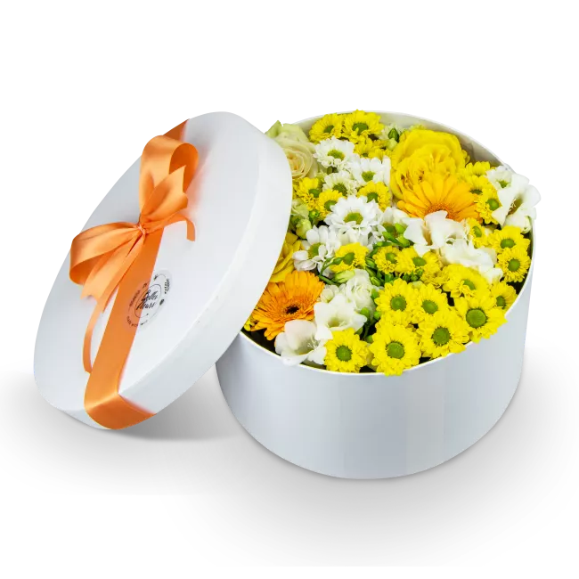 Box žlutých květin zavřený
